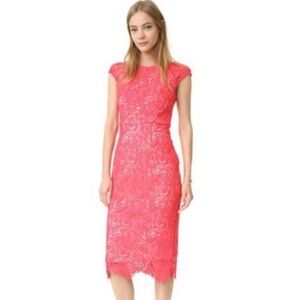 Shoshanna Elodie Coral Lace Midi Dress 2 classic elegant wedding guest two tones